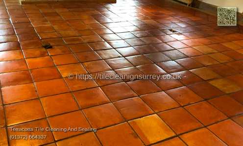 Picture showing the Terracotta tiles cleaning in Weybridge by cleaning work by Fabritec, Tile Cleaning Surrey