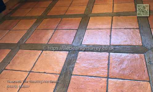 Picture showing the Terracotta tiles cleaning in East Horsley by cleaning work by Fabritec, Tile Cleaning Surrey